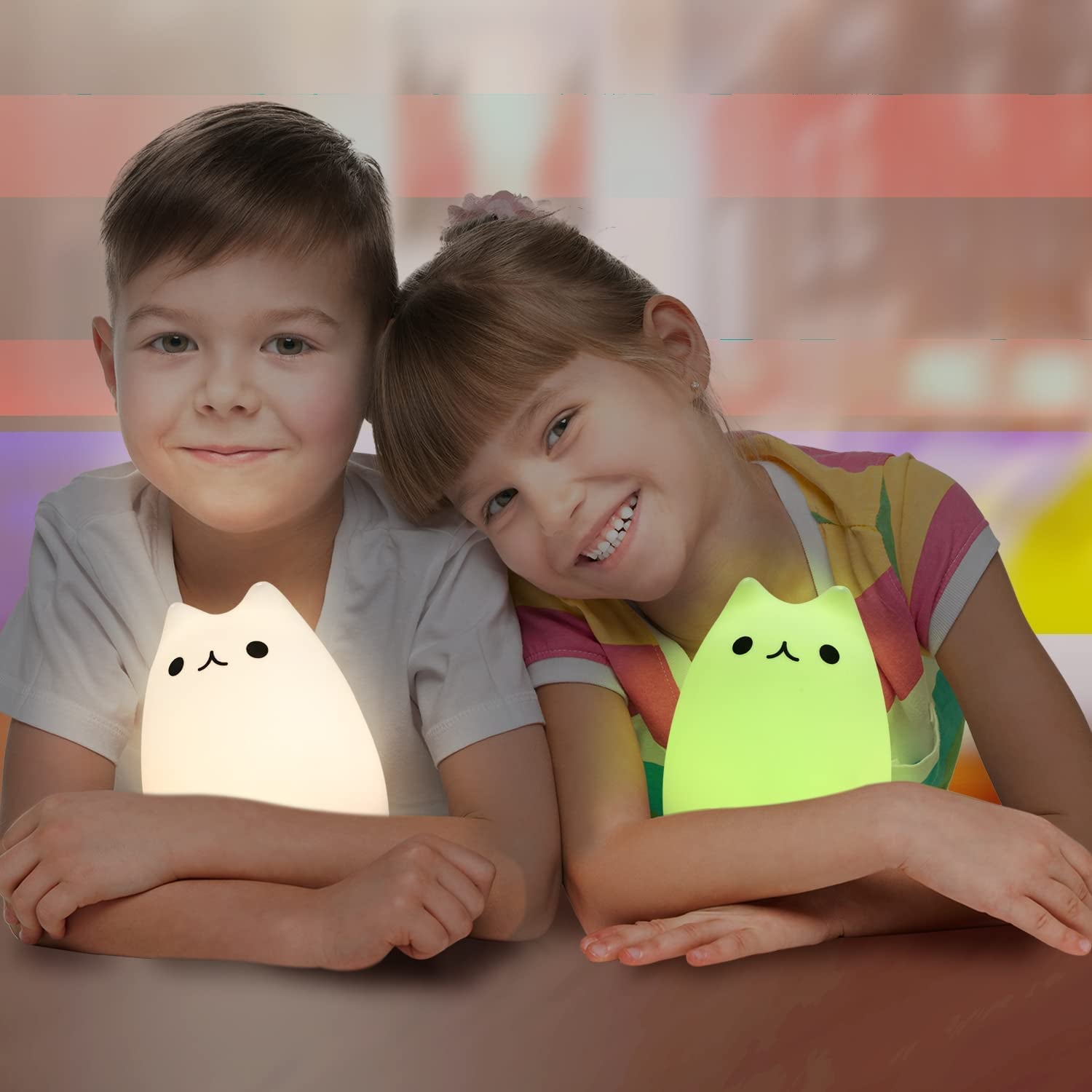 Adorable Cat Lamp Set -  Remote Control Silicone Night Light for Kids & Toddlers - Rechargeable Kawaii Design - Perfect for Baby Girls - 4 Piece Set