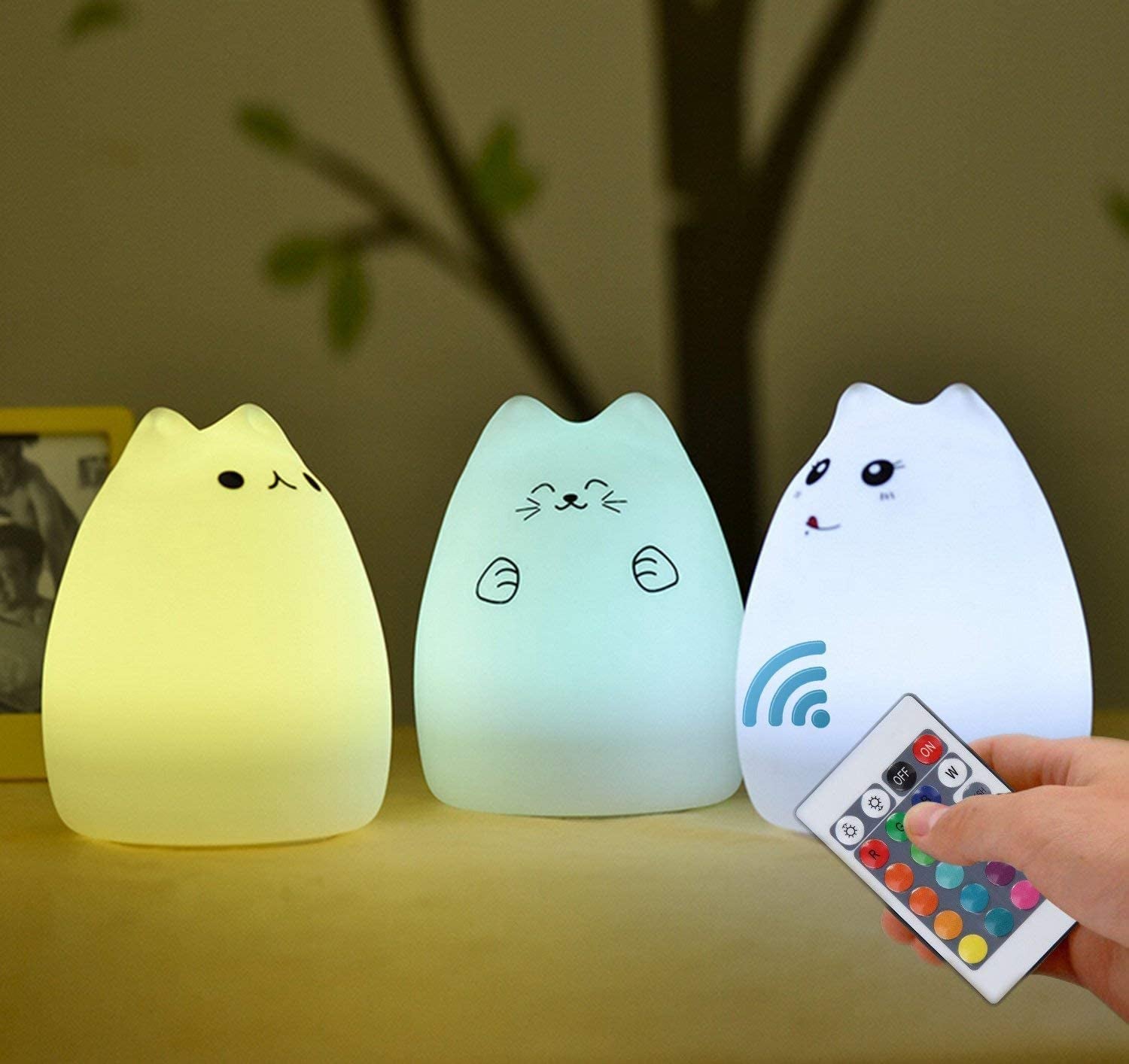 Adorable Cat Lamp Set -  Remote Control Silicone Night Light for Kids & Toddlers - Rechargeable Kawaii Design - Perfect for Baby Girls - 4 Piece Set