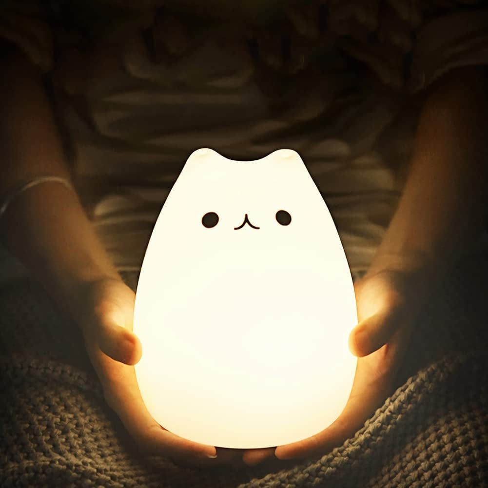 Adorable Cat Lamp Set -  Remote Control Silicone Night Light for Kids & Toddlers - Rechargeable Kawaii Design - Perfect for Baby Girls - 4 Piece Set